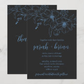 Minimalistische Black and Blue Wedding Invitation  Kaart (Voorkant / Achterkant)