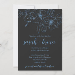 Minimalistische Black and Blue Wedding Invitation  Kaart