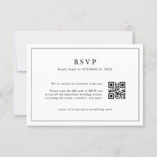 Minimalistische Black and White Leaf moderne QR-co RSVP Kaartje