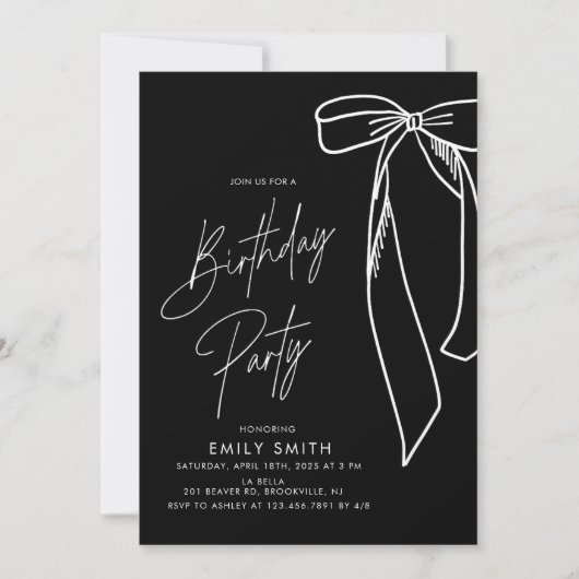 Minimalistische Black Bow Verjaardag Kaart (Voorkant)