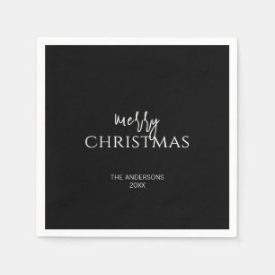 Minimalistische Black Merry Kerstvakantie Servet