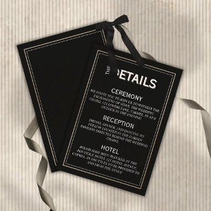 Minimalistische Black Tie Formele Trouwdetails Informatiekaartje