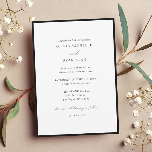 Minimalistische Black & White Black Border uitnodi Kaart