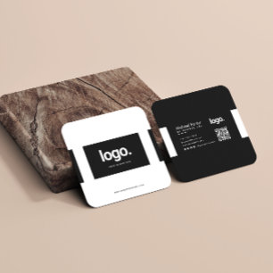 Minimalistische Black White Professional QR-code Vierkante Visitekaartje