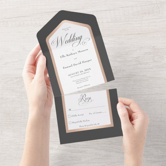 Minimalistische Black & White Rose Goud Moderne Ge All In One Uitnodiging (Afscheurbaar)