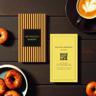 Minimalistische Black & Yellow Stripes Bakery QR-c Visitekaartje