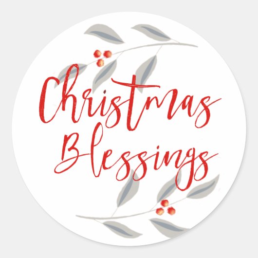 Minimalistische bladeren & bessen kerstzegen ronde sticker (Voorkant)