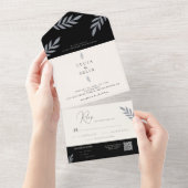 Minimalistische bladeren delicate bruiloft all in one uitnodiging (Afscheurbaar)