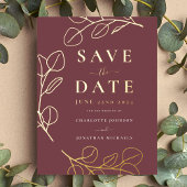 Minimalistische bladeren Stijlvolle Bourgondische Folie Uitnodiging Briefkaart