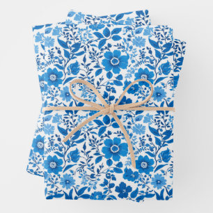 Minimalistische Blauw Witte Bloem chinoiserie Inpakpapier Vel