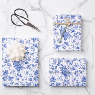Minimalistische Blauw Witte Bloem chinoiserie Inpakpapier Vel