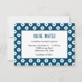 Minimalistische blauw-witte polka-dot doop kaart (Voorkant)