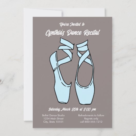 Minimalistische blauwe balletuitnodiging kaart (Voorkant)