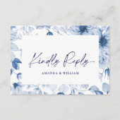 Minimalistische Blauwe Bloemen RSVP Kaart – QR Cod (Voorkant)