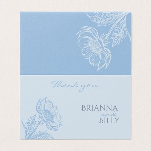 Minimalistische blauwe bloemenbruiloft dank u kaar kaart (Buitenkant ongevouwen)