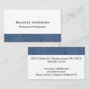 Minimalistische blauwe denim rand accent afdruk visitekaartje