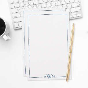 Minimalistische blauwe drieletter-monogram briefpapier