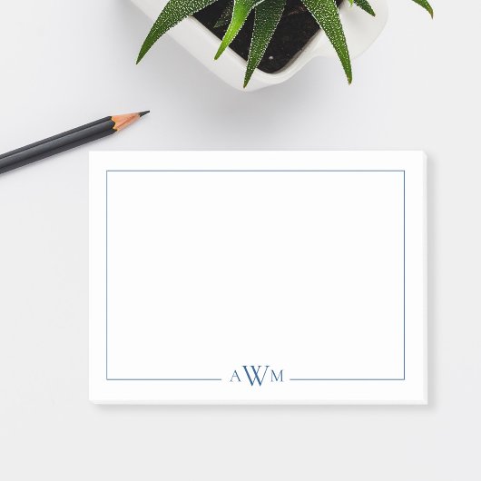 Minimalistische blauwe drieletterige monogram post-it® notes