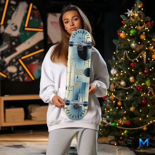 Minimalistische Blauwe en Gele Abstracte Geometris Skateboard