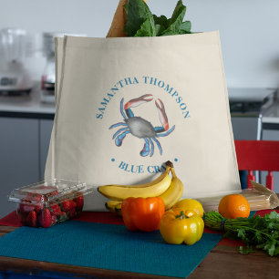 Minimalistische Blauwe Krab Eenvoudig Nautisch Bla Tote Bag