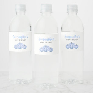 Minimalistische Blauwe Pompoen Herfst Baby Shower Waterfles Etiket
