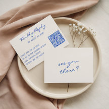Minimalistische blauwe script QR-code trouwwebsite