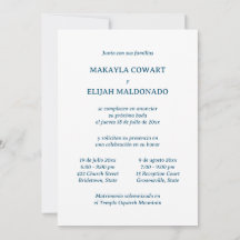 Minimalistische blauwe Spaans-Engels twee receptie