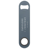 Minimalistische blauwe typemachine unieke huwelijk speed flessenopener (Voorkant)