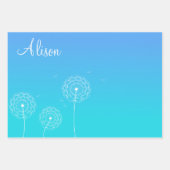 Minimalistische Blauwe Witte Paardenbloem Naam Moo Inpakpapier Vel (Voorkant)