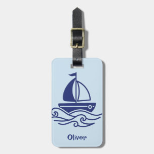 Minimalistische Blauwe Zeilboot Zeilen Maritiem Bagagelabel