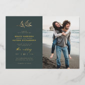 Minimalistische Blauwgroen donkere en sepia Branch Folie Uitnodiging (Voorkant)