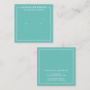 Minimalistische Blauwgroen en Witte Oorbel Display Vierkante Visitekaartje