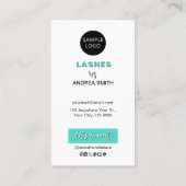 Minimalistische Blauwgroen Lash nazorginstructies Visitekaartje (Achterkant)