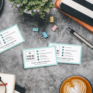 Minimalistische Bleke Turquoise Pictogrammen Rand Visitekaartje