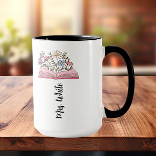 Minimalistische Bloem Violet /Roze Boek Personalis Mok