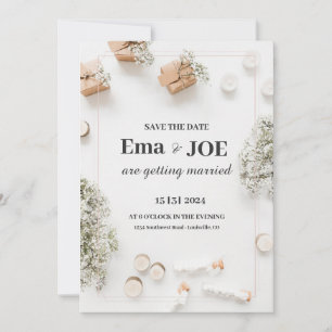 Minimalistische bloemen bruiloftsinvatie, Elegant  Save The Date