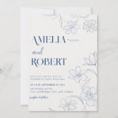 Minimalistische bloemen en botanische blauwe bruil kaart (Voorkant)