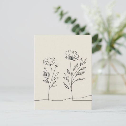 Minimalistische bloemen klaprozen Lineart Briefkaart (Staand voorkant)