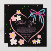 Minimalistische Bloemen Roze & Zwart Trouwen Jubil Bedankkaart (Voorkant / Achterkant)