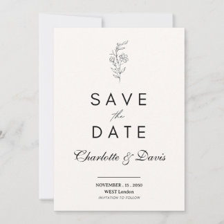 Minimalistische bloemen save the date kaart
