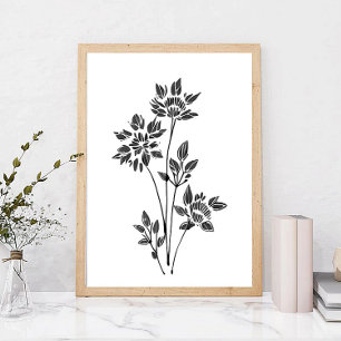 Minimalistische bloemen schets kunst poster