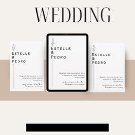 Minimalistische Bloemen Zwart & Wit Huwelijksuitno Kaart