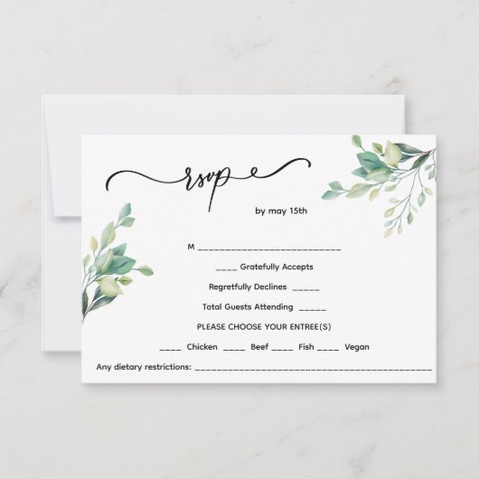 Minimalistische bloemenbruiloft RSVP kaartje (Voorkant)