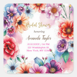 Minimalistische bloemencalligrafie bruidsshowerkaa vierkante sticker