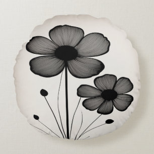 Minimalistische bloemeninkt: Abstract zwart Sierku Rond Kussen