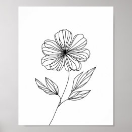 Minimalistische Bloemenlijn Tekening zwart-wit Poster