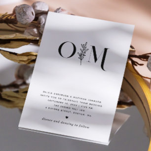 Minimalistische bloemige bruiloft   Elegant zwart  Kaart