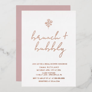 Minimalistische bloemige brunch & bubbels Rose Gou Folie Uitnodiging