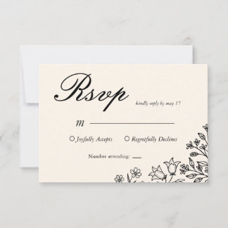 Minimalistische bloemige ivoor trouw RSVP kaart