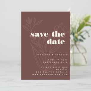Minimalistische bloemige lijnkunst warme rustieke save the date
